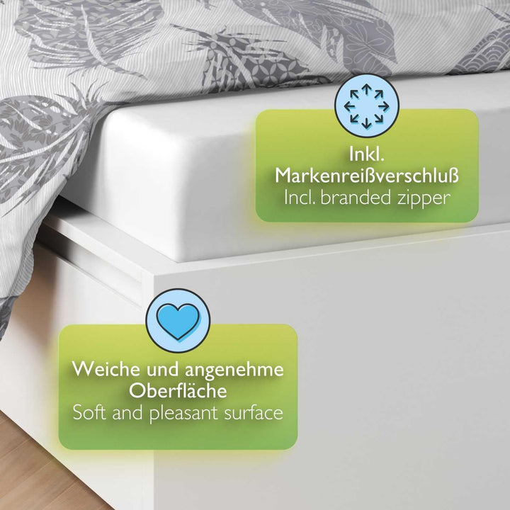 etérea Baumwolle Bettwäsche Federn 240x220 3er Set - Wendebettwäsche mit Reissverschluss - Renforcé