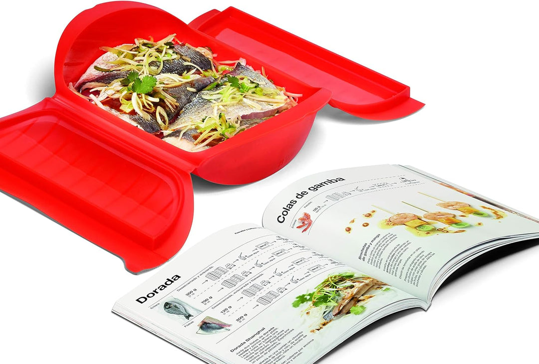 Lékué Dampfbox-Set 3,4 Personen + spanisches Rezeptbuch, 3,4 Personen