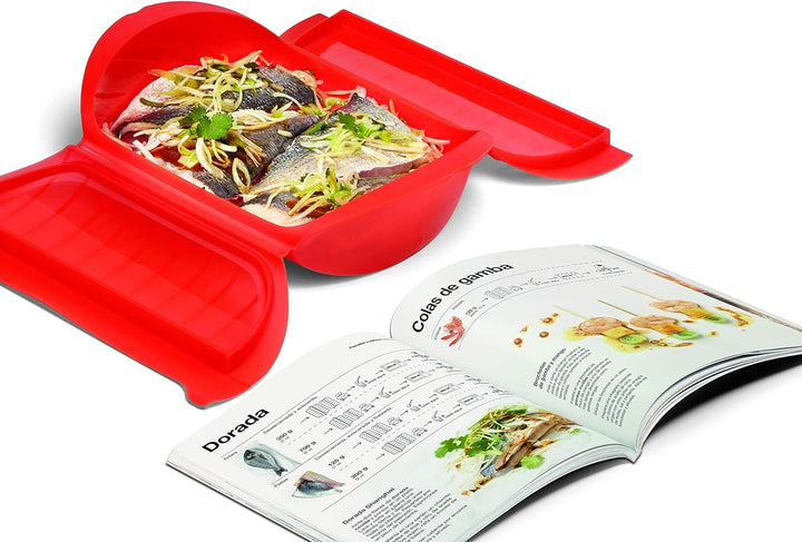 Lékué Dampfbox-Set 3,4 Personen + spanisches Rezeptbuch, 3,4 Personen