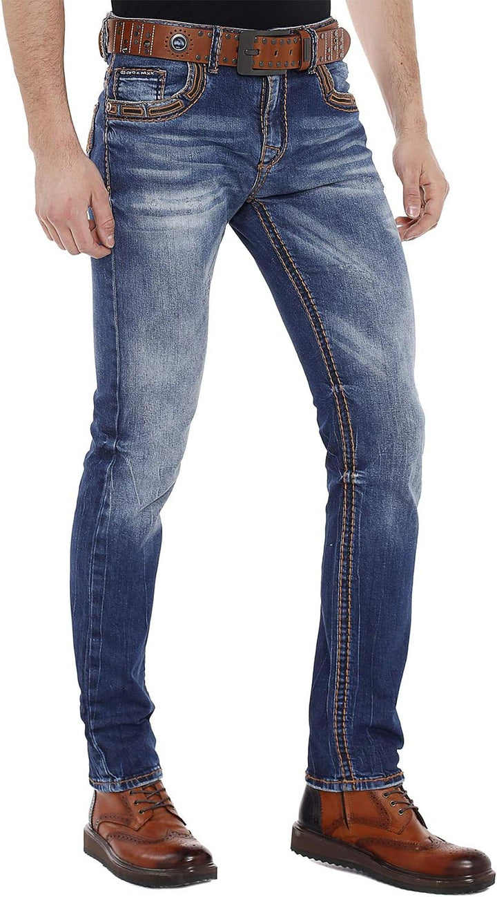 Cipo & Baxx Herren Jeans Hose Regular Slim Fit Denim Hose Pants Dicke Naht Jeanshose Blau W31 L32