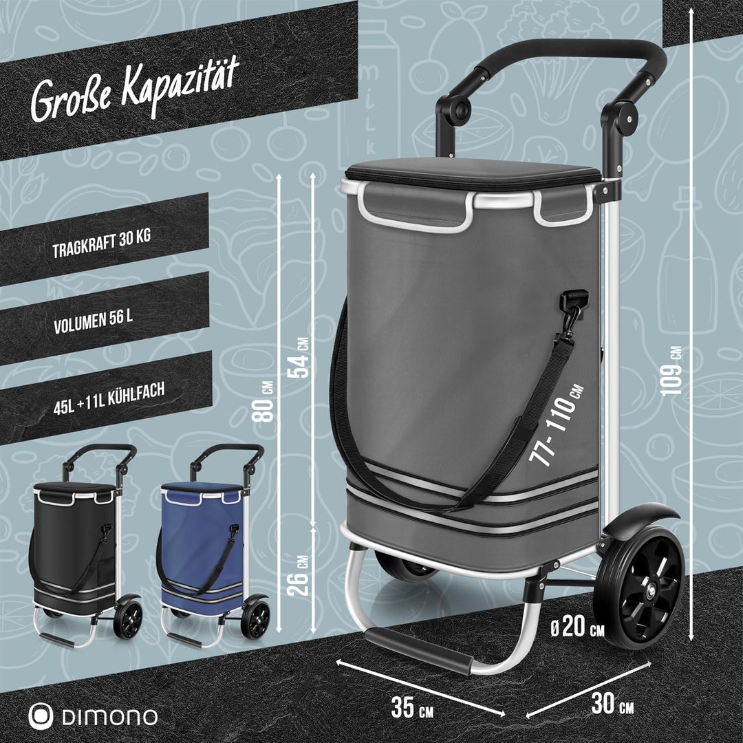 Dimono® Einkaufstrolley Klappbarer 3 in1 Trolley zum Einkaufen; 56 Liter inkl. Kühlfach; Transportwa