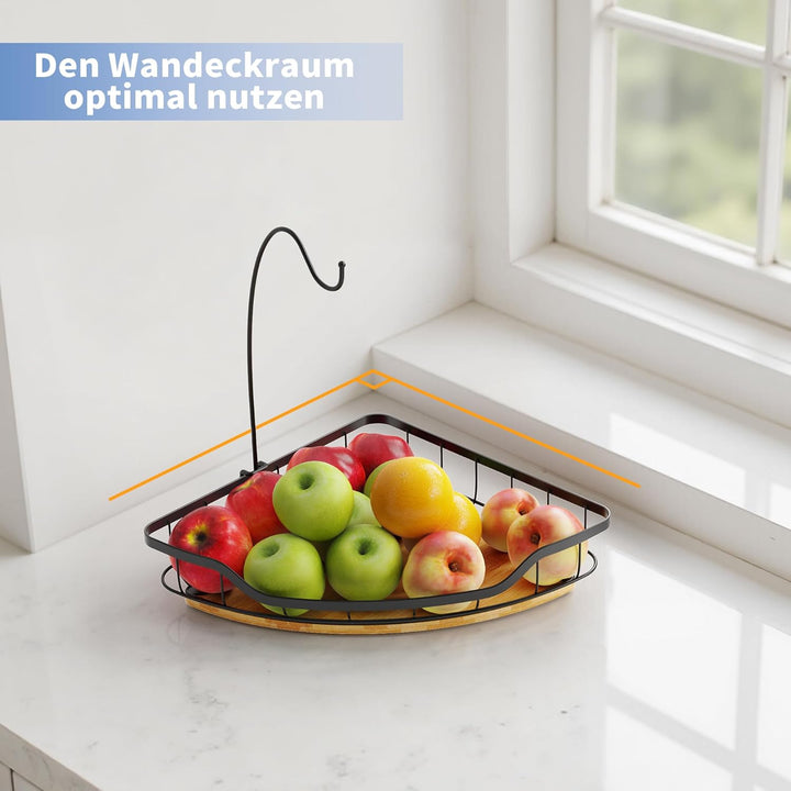 Obstkorb Schwarz Rechteckig 1-stöckiger Obstschale mit Bananen-Aufhänger, Metall Obstschale mit Bamb