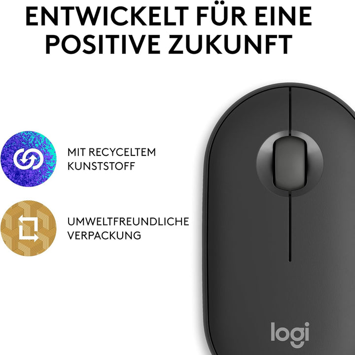 Logitech Pebble Mouse 2 M350s schlanke kabellose Bluetooth-Maus, mobil, leicht, anpassbare Taste, le