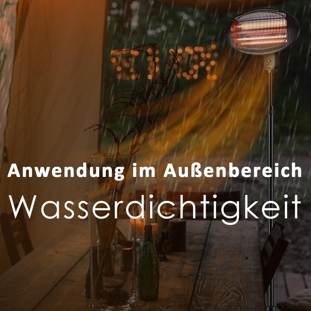 DONYER POWER 2KW Elektrischer Quarz-Garten-Terrassenheizer Wasserdicht Freistehend im Freien