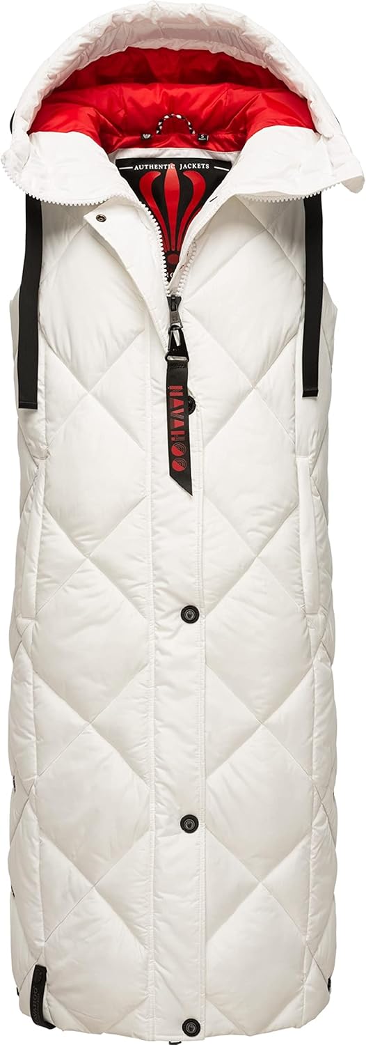 Navahoo warme Damen Winter Steppweste lang mit Kapuze Schnuckel XS-XXL L Offwhite, L Offwhite