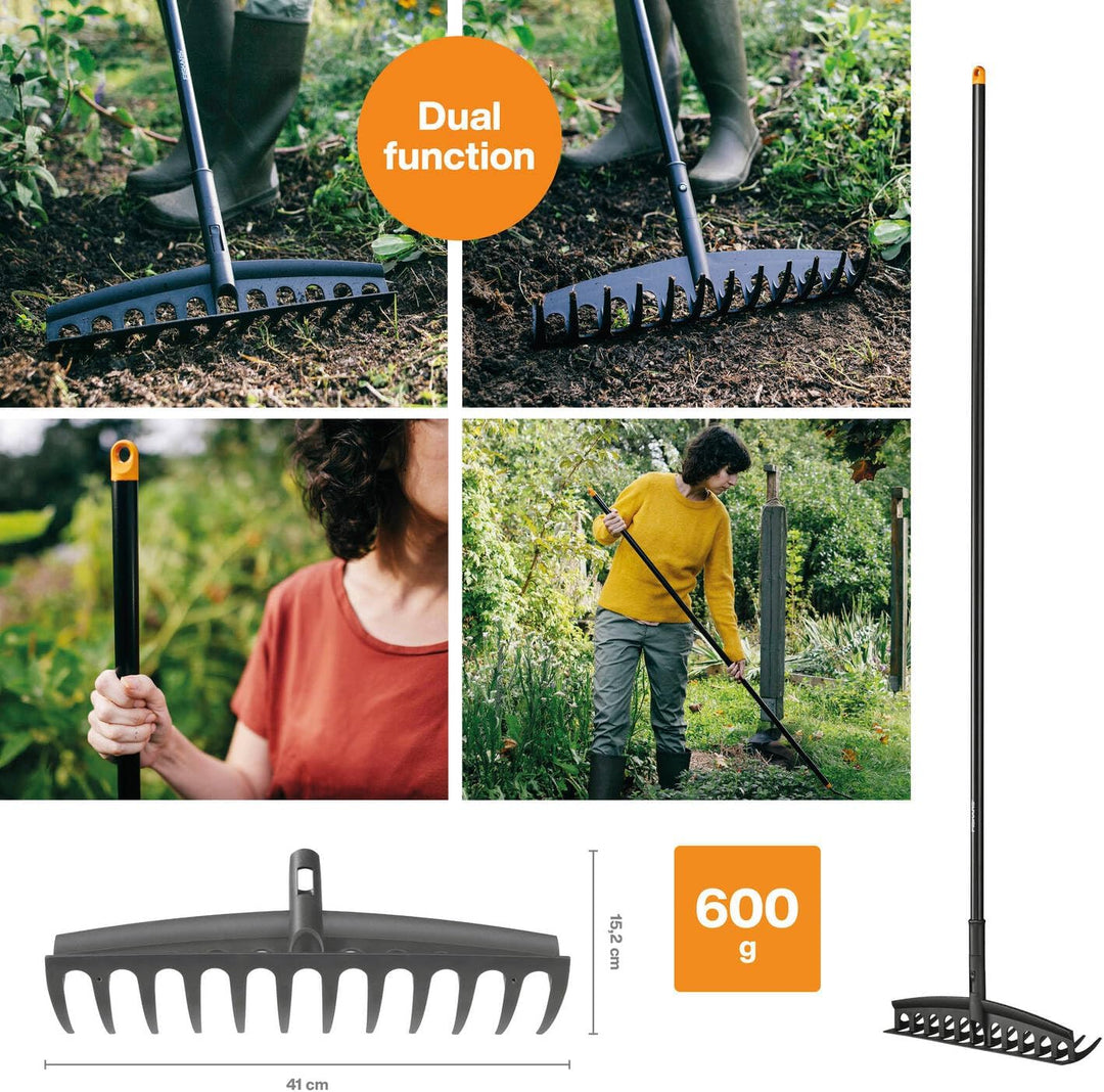 Fiskars Universal-Gartenrechen mit 12 gebogenen Zinken, Breite: 41 cm, glasfaserverstärkter Kunststo