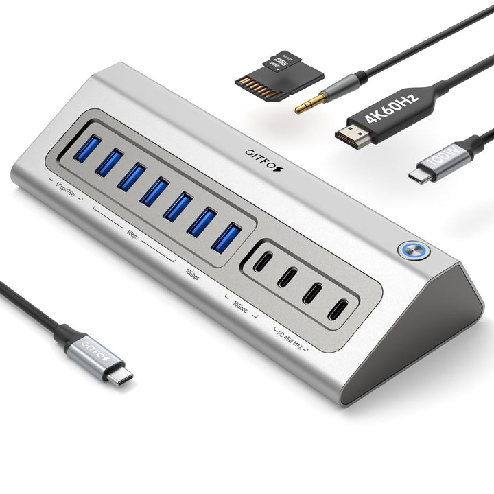 Gitfos C1 PRO USB C Hub HDMI 4K@60Hz mit Netzteil, 18-in-1 USB C Docking Station mit Smart Button, 1