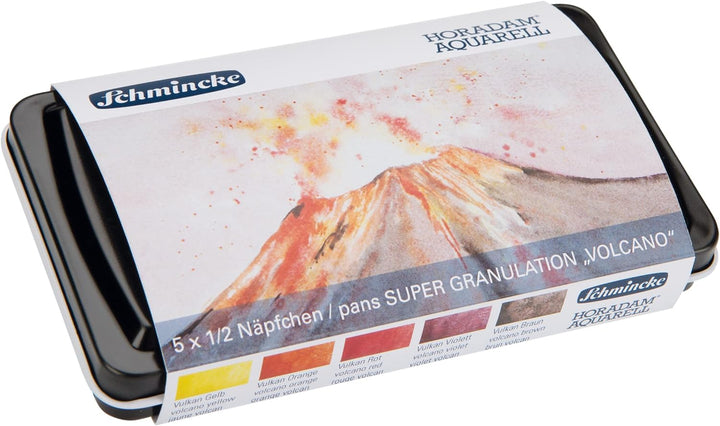 Schmincke – HORADAM® AQUARELL, Super Granulation Set Vulkan, 5 x 1/2 Näpfchen, 74 608 097, Metallkas