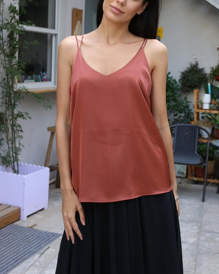 Ekouaer Satin Top Damen Elegant Unterhemden Top Satin Basic Top Tanks Ärmellos Dessous Blusentop 2pc