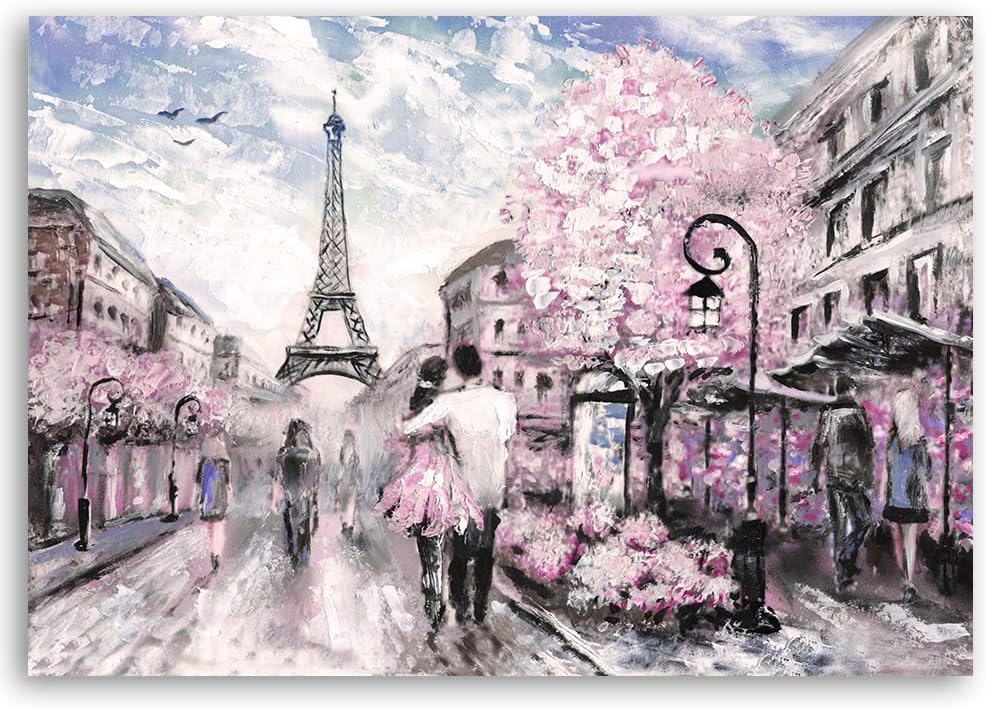 Feeby Wanddeko Paris Bild Kunstdruck modern Malerei Rosa 90x60 cm, 90L x 60B cm M14069