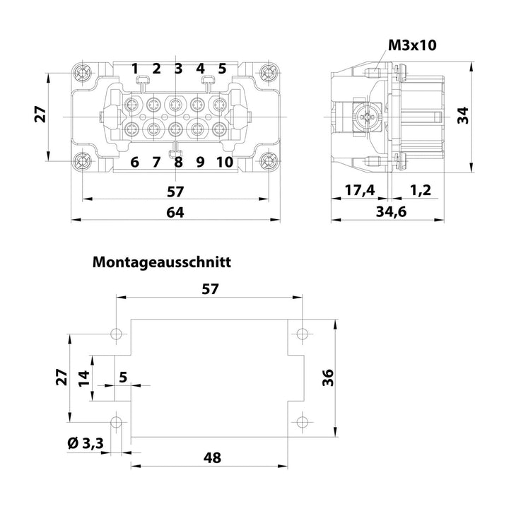 Harting Schraubanschluss HAN 10E-BU-S 09 33 010 2701 (09330102701) Marke: