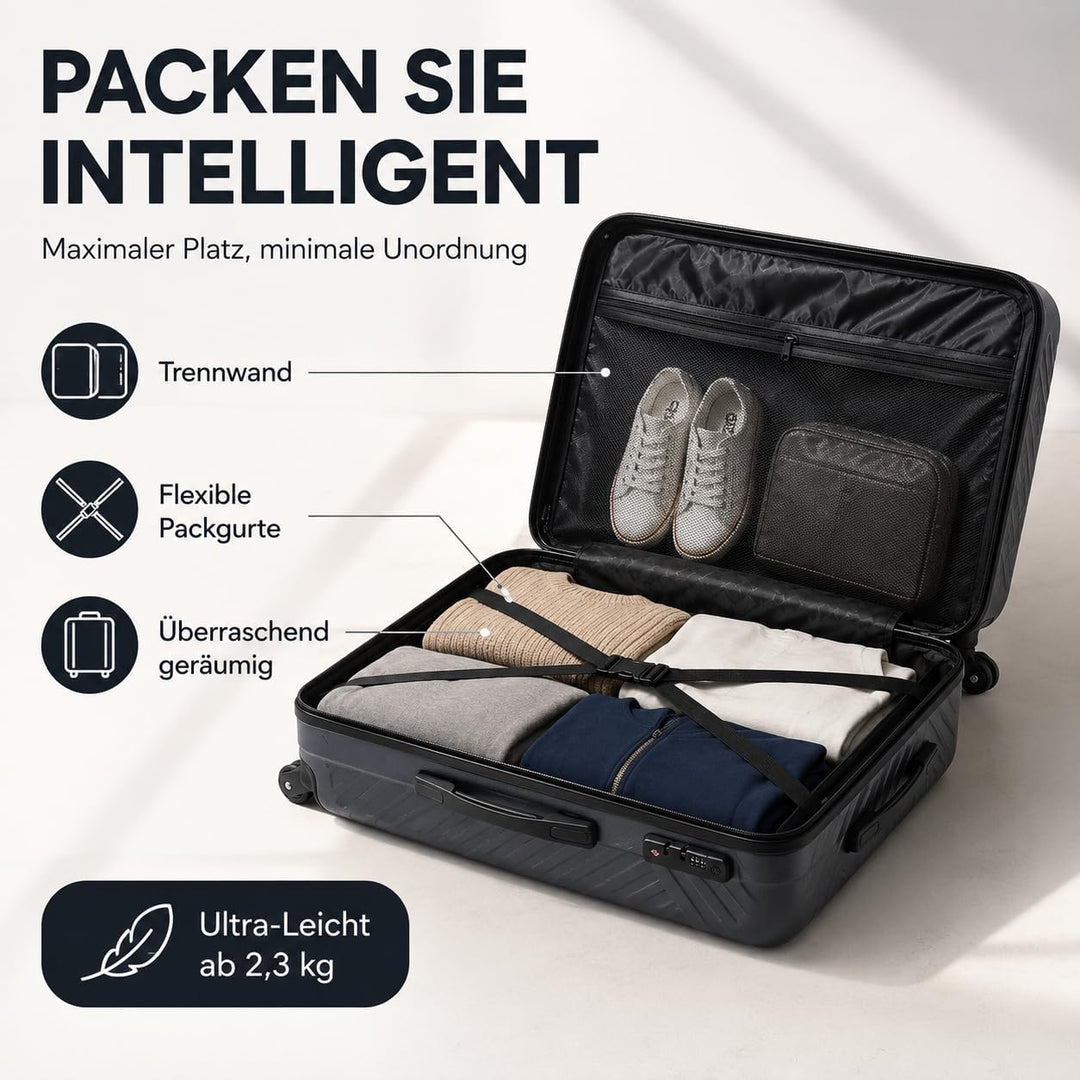 Xonic Design Reisekoffer - ABS Hartschalen Koffer mit 360° Leichtlauf-Rollen - hochwertiger Trolley