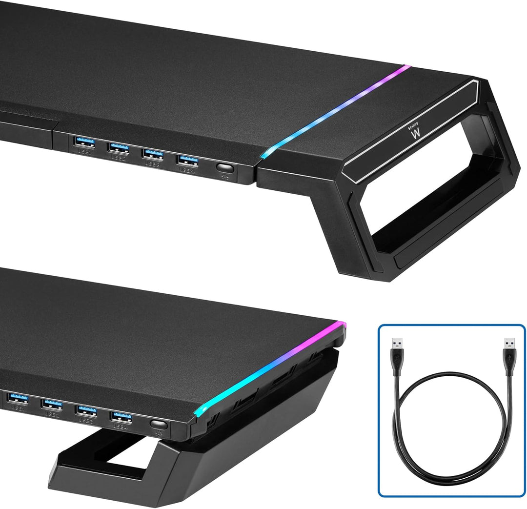 Ewent Monitorständer, RGB Monitor Riser, Klappbar, Smartphone- und Tablet-Halterung mit Ablagefach u