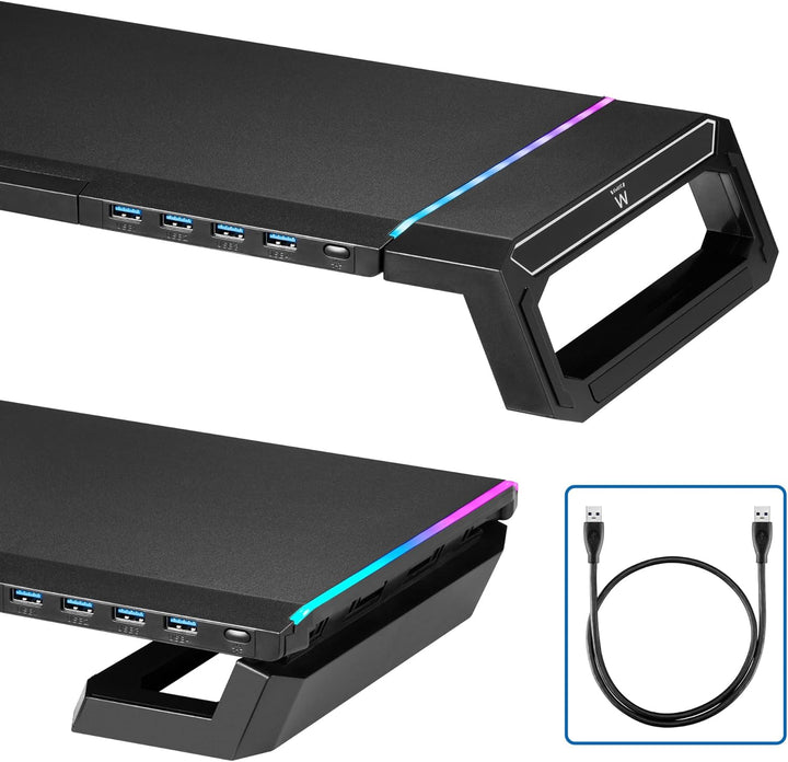 Ewent Monitorständer, RGB Monitor Riser, Klappbar, Smartphone- und Tablet-Halterung mit Ablagefach u