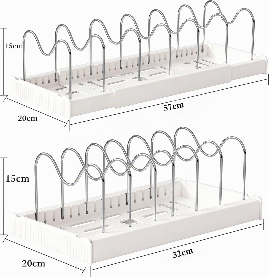 Expandable Pan Organizer for Cabinet, Pots lid and Pans Holder Rack with 7 Adjustable Dividers,Compa