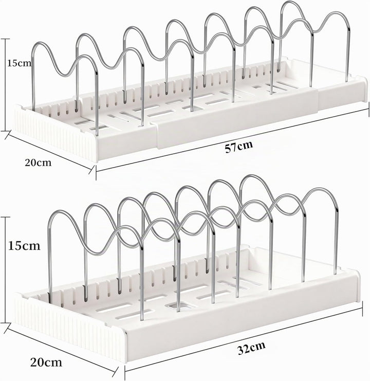 Expandable Pan Organizer for Cabinet, Pots lid and Pans Holder Rack with 7 Adjustable Dividers,Compa