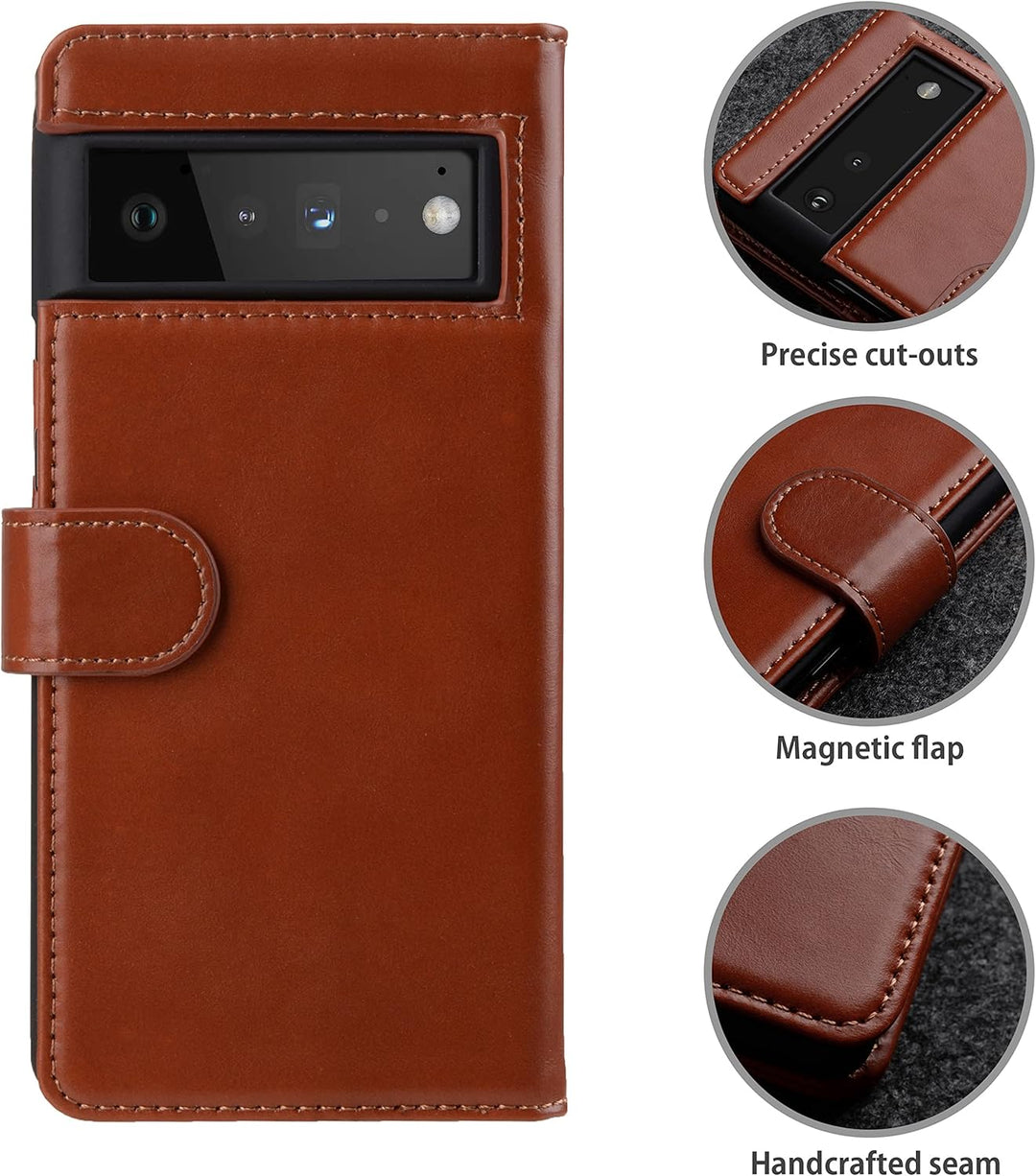 STILGUT Talis kompatibel mit Google Pixel 6 Pro Hülle mit Kartenfach aus Leder, Flip Cover, Wallet C