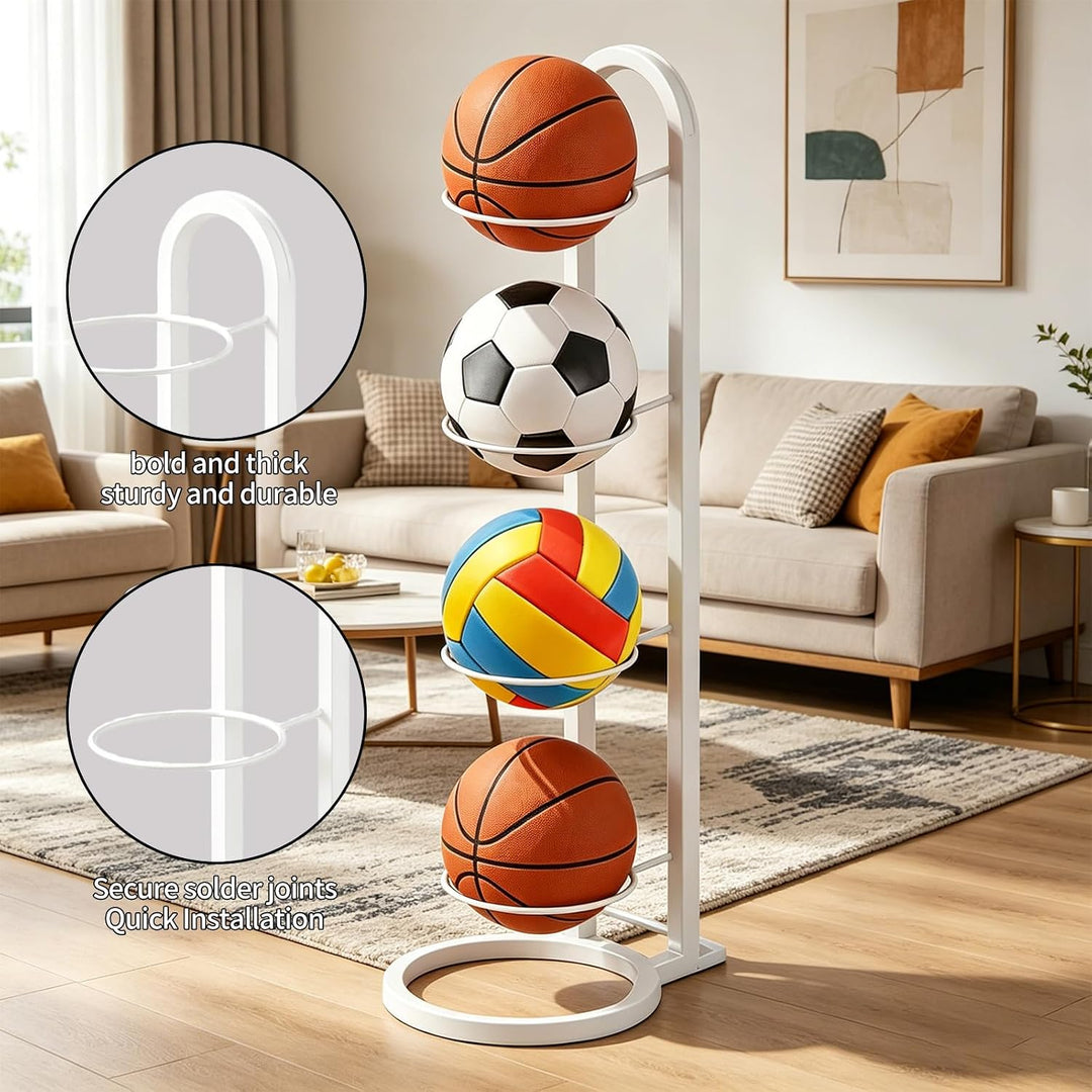 4 Stufiger Ballständer, Vertical Ball Aufbewahrung, Metall Ballhalterung Stehend, Ballhalterung Steh