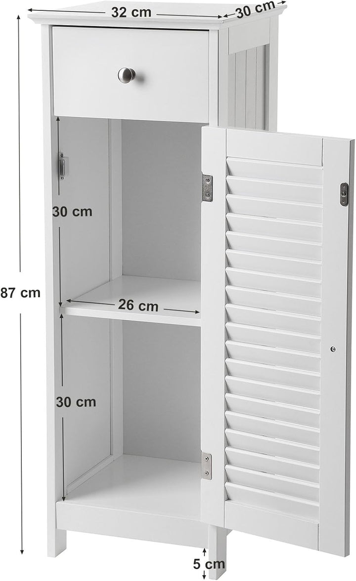 VASAGLE Badezimmerschrank, Badschrank schmal, Aufbewahrungsschrank, kleiner Schrank, mit Schublade,
