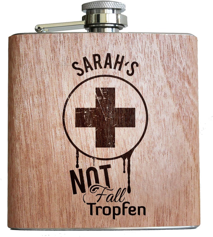 Holz Flachmann Notfalltropfen, mit persönlicher Namens Gravur! Lustige und individuelle Geschenk Ide