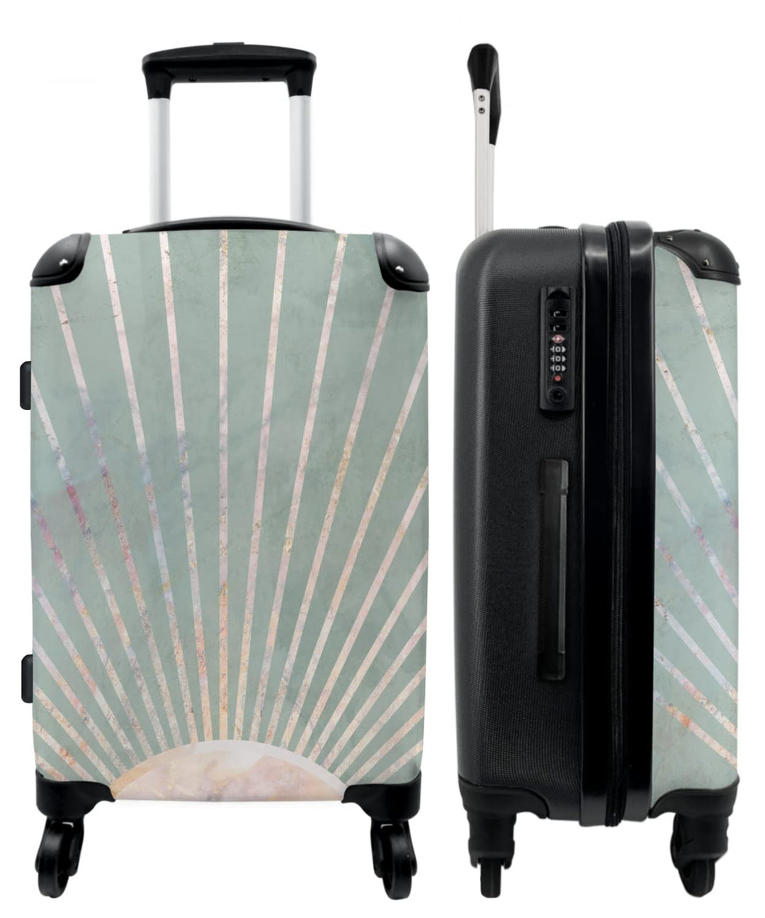 Koffer gross Trolley Rollkoffer Reisekoffer mit 4 Rollen Fotokoffer - Grün - Sonne - Gold - Luxus -