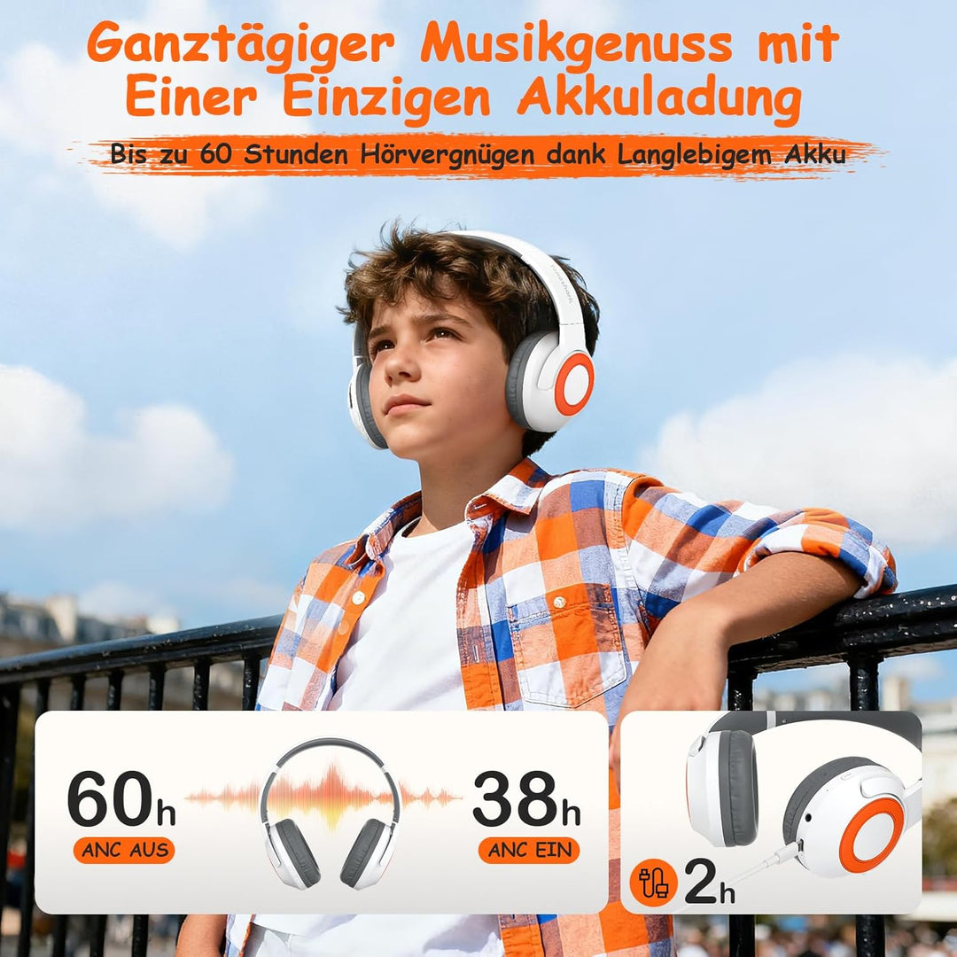 Kopfhörer Kinder Bluetooth | Noise Cancelling Kopfhoerer Kinder | 60h Spielzeit, Leicht über Ohr Kin