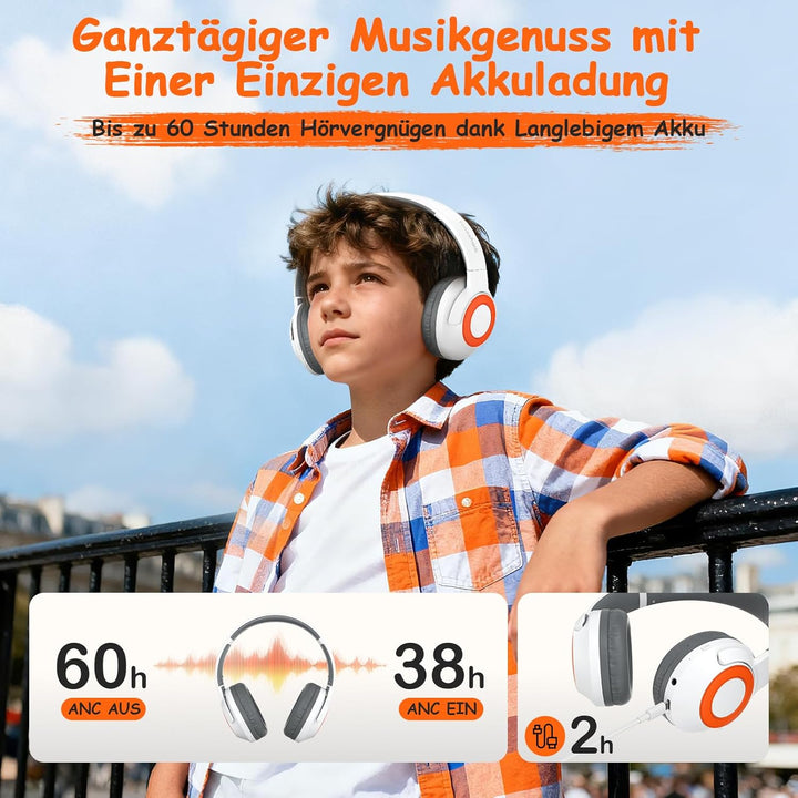 Kopfhörer Kinder Bluetooth | Noise Cancelling Kopfhoerer Kinder | 60h Spielzeit, Leicht über Ohr Kin
