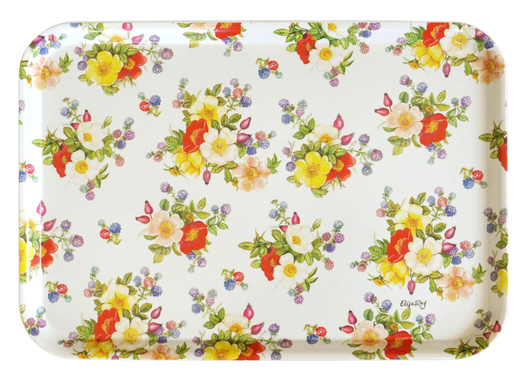 Lashuma Serviertablett bunt mit Wildrosen Druck, Küchentablett für Kaffee, Frühstück und Garten 45x3