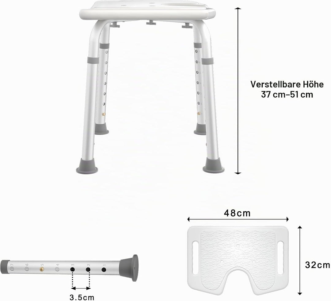 AUFUN Duschhocker Duschstuhl 35-51cm Höhenverstellbar Duschhocker U-Typ Anti-Rutsch Badsitz Duschhil