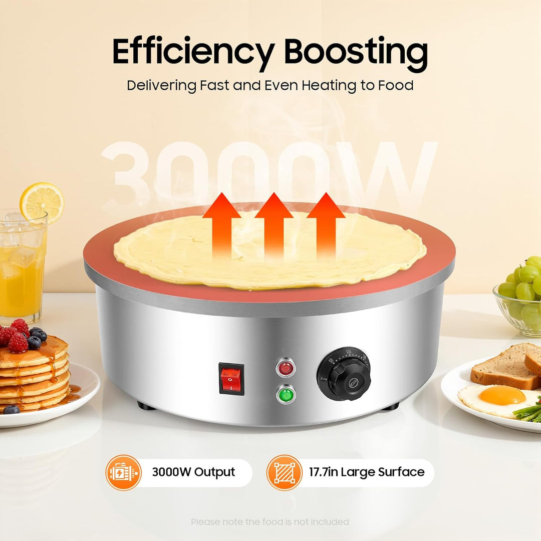 45cm Crepes Maker Elektrisch 3000W Gastro - Profi Gusseisen Crêpes Platte & Fladenbäcker für Gözleme