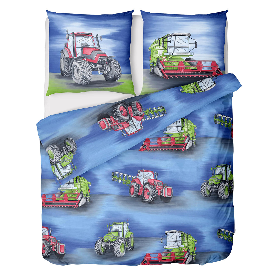 LINKHOFF Traktor Bettwäsche 135x200 Jungen 2tlg | Mähdrescher & Traktoren Bettwäsche-Set für Kinder