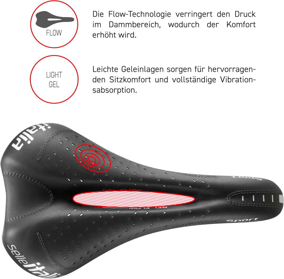 Selle Italia Sattel Sport Gel Flow Fec-Streben Schwarz, Schwarz