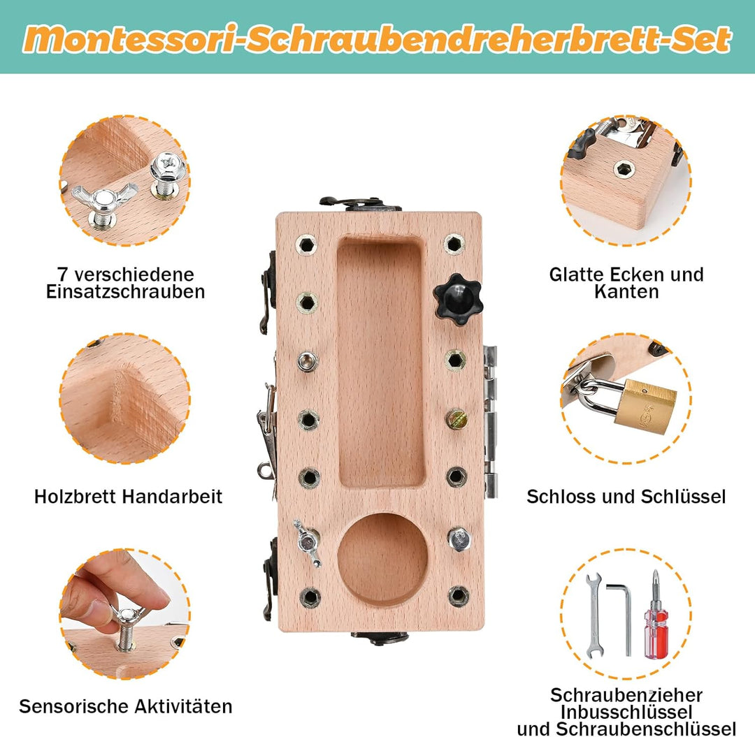 Wooderma Montessori Spielzeug ab 3 4 5 Jahre, Holz Schraubbrett, Busy Board Holzspielzeug, Schrauben