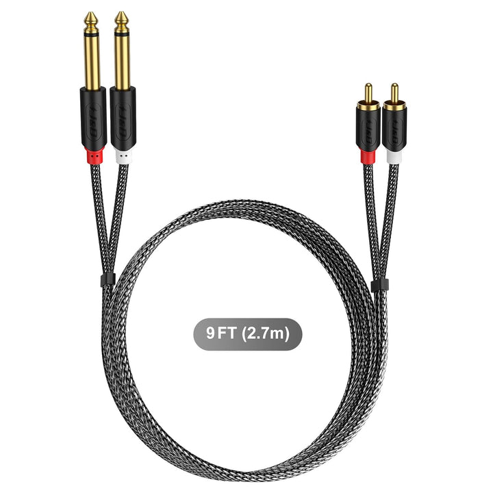 J&D 2x 6,35 mm zu 2RCA Kabel, Gold-Plated [AudioWave-Serie] 2 x 6,35mm 1/4" Männlich TS zu 2 RCA Män