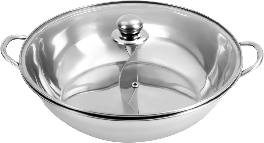 HOARLICN Hot Pot Mit Trennwand, Mandarine Ente Topf Edelstahl Hot Pot Mit Trennwand Und Deckel Teile