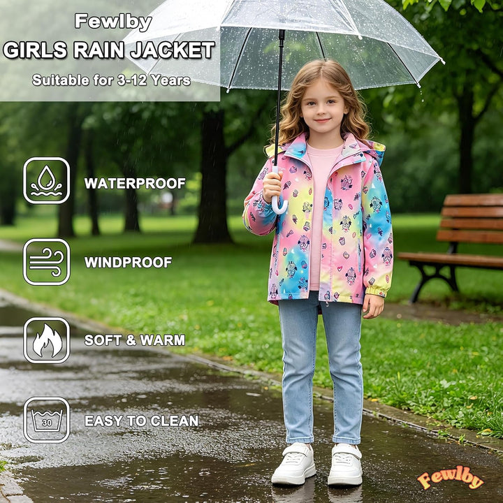 Mädchen Regenjacke - Regenmantel mit Kapuze Outdoor Wasserdichte Jacke Kinder Softshelljacke Übergan
