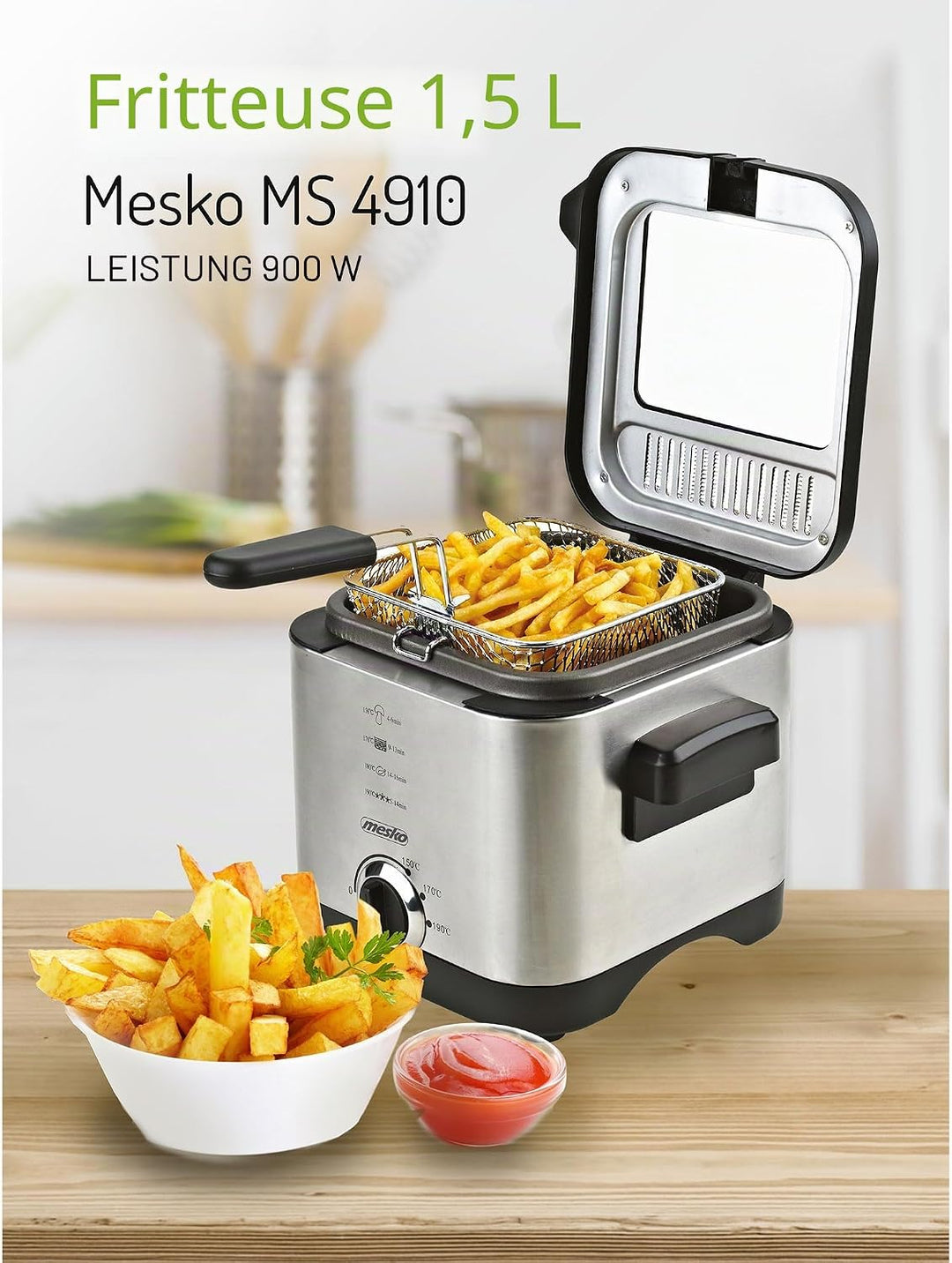 Adler MS 4910 Fritteuse, 900, Metall, Silber