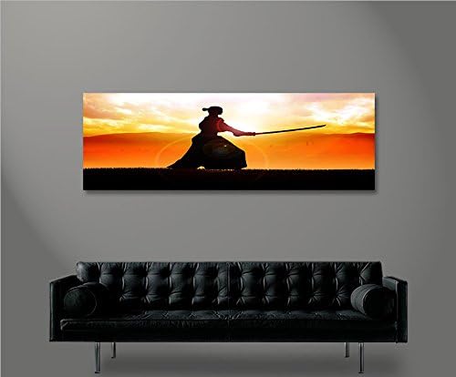 islandburner Bild Bilder auf Leinwand Samurai Kämpfer im Sonnenuntergang Panorama XXL Poster Leinwan