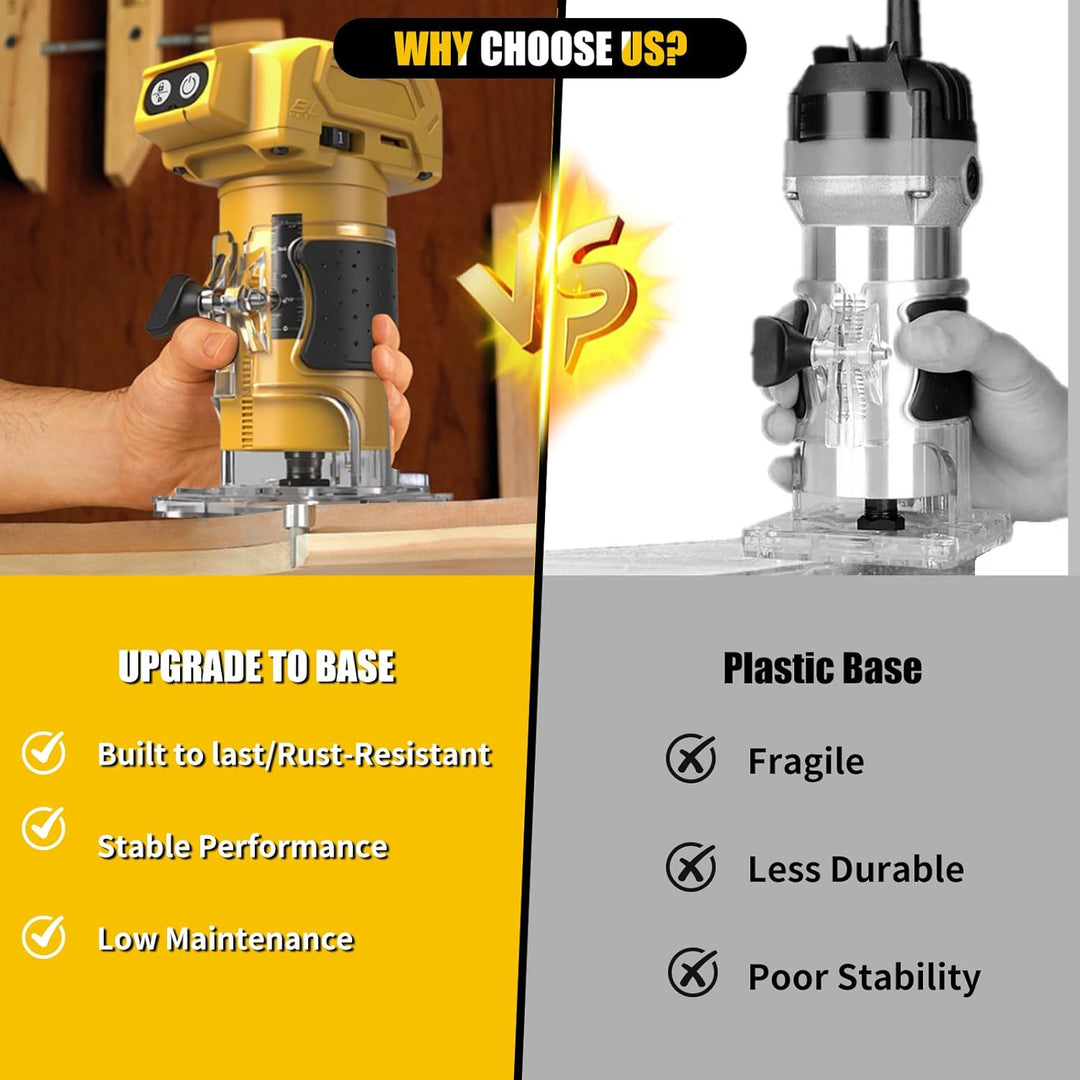 Akku Oberfräse kompatibel mit Dewalt 20V-Akku (ohne Akku), 800 W bürstenloser Holztrimmer mit 10000–