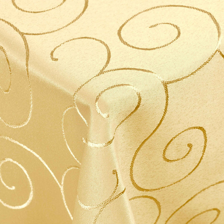 Kringel/Circle Tafeldecke Form, Grösse & Farbe wählbar- Eckig 130 x 340 cm - Gelb Damast Tischdecke