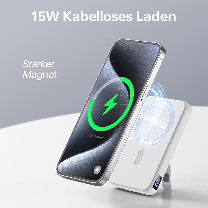 Powerbank für Magsafe, 12000mAh Power Bank mit LED-Anzeige, Typ-C Eingang & Ausgang, Magnetische Pow