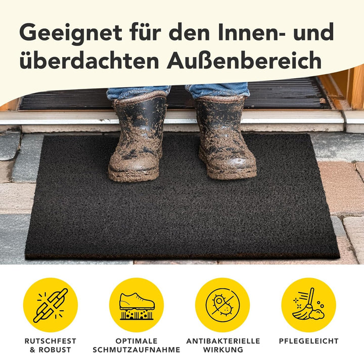 Floordirekt Fussmatte für Innen und Aussen, 40x60 cm Schwarz, Türmatte aus Kokos, Schmutzfangmatte f