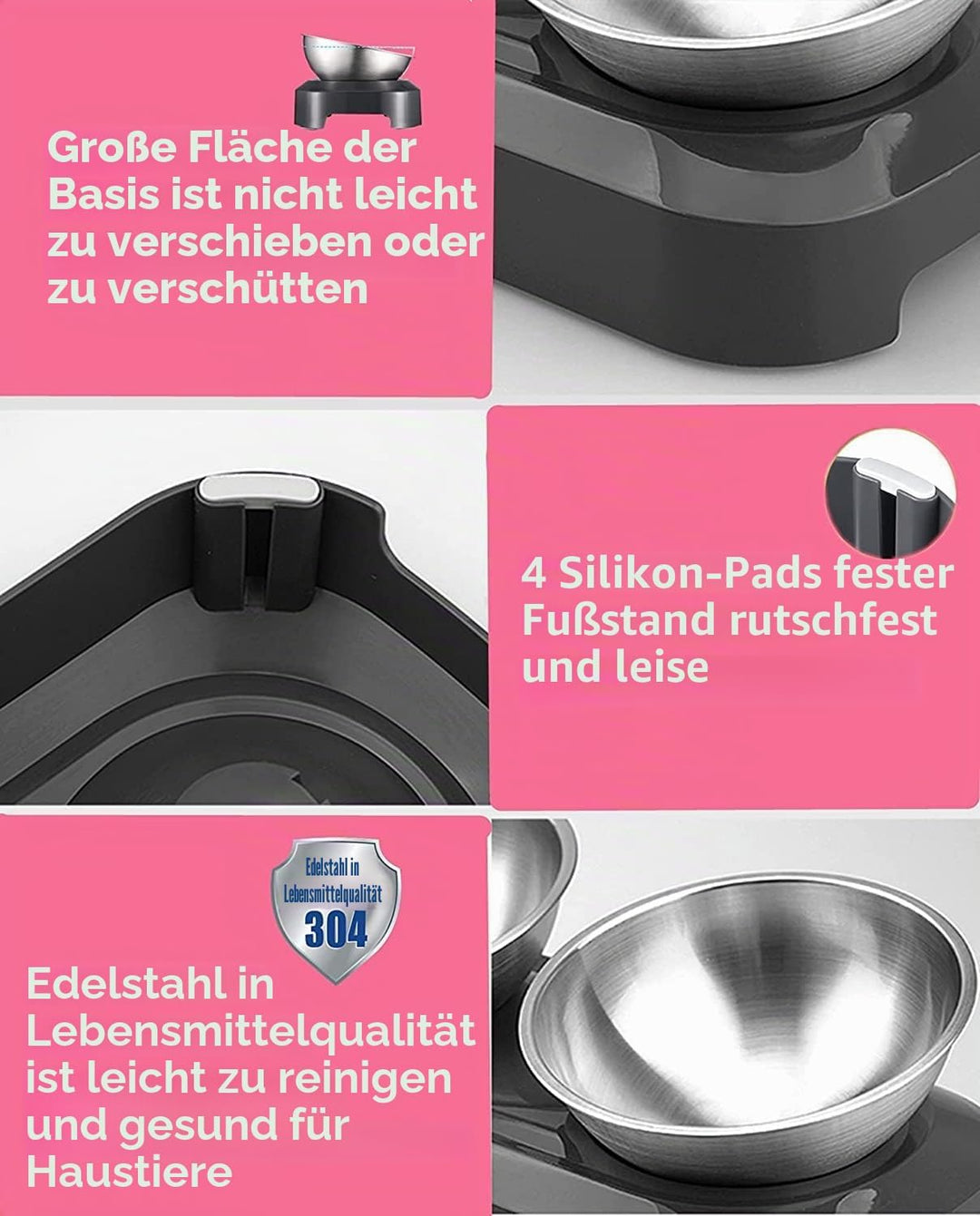 PewinGo Katzennapf-15°Kipphals-Schutzschale Edelstahl Lebensmittelqualität, Maschinenwaschbar,rutsch