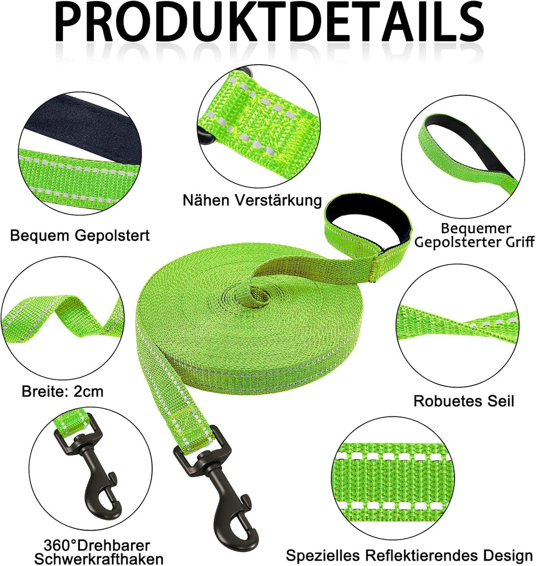 Demigreat Schleppleine für Hunde, 3m / 5m / 10m / 15m / 20m Robuste Lange Hundeleine Reflektierend T