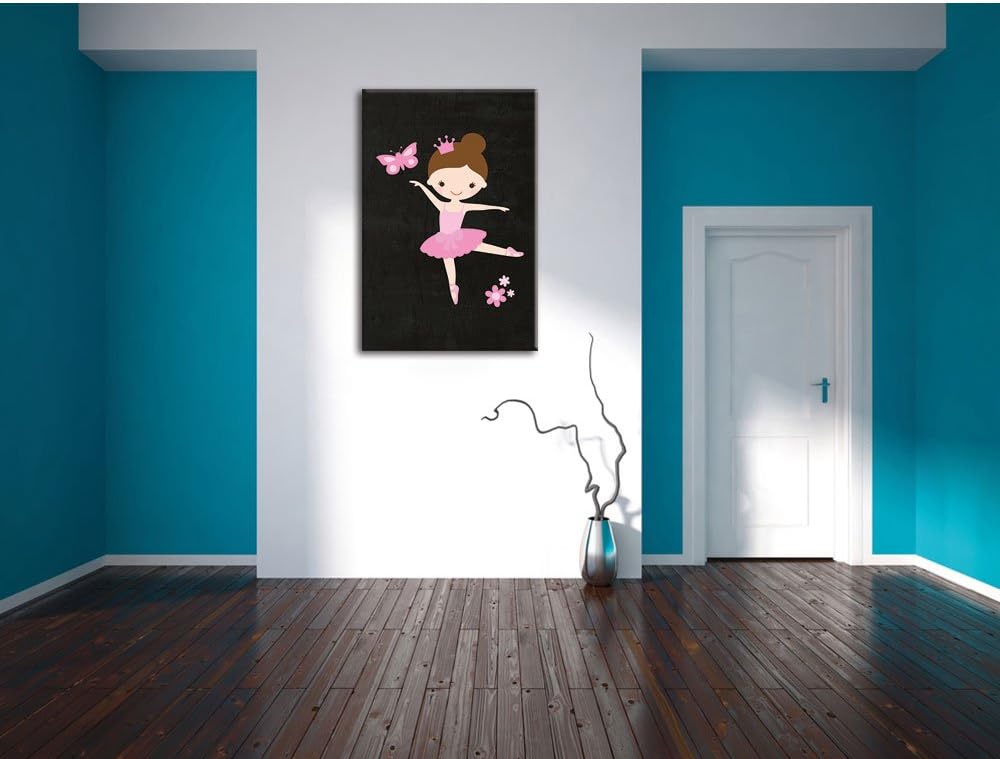 Pixxprint Ballerina mit Schmetterling und Blumen schwarz, Format: 70x100 auf hochkantiges Leinwandbi