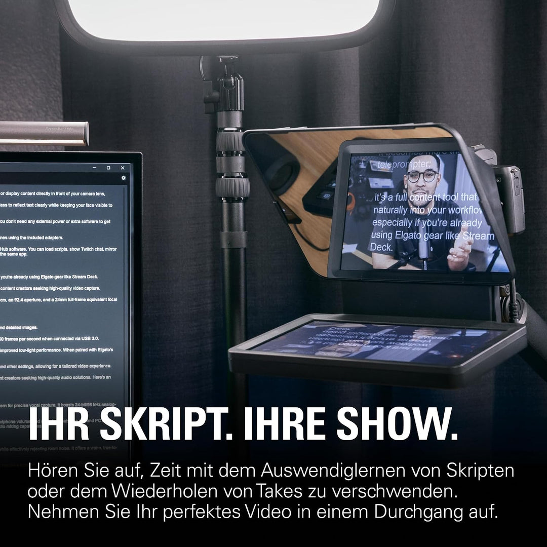 Elgato Prompter – Teleprompter mit integriertem Bildschirm für YouTube, Twitch, Zoom, Teams und mehr