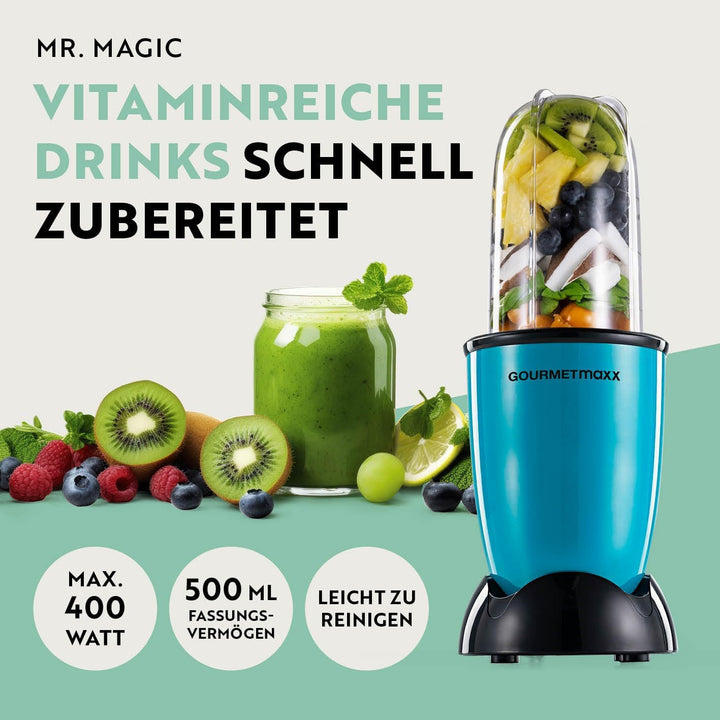 GOURMETmaxx Mr. Magic Power Pro Mixer 400 Watt | Smoothie Maker mit to go Deckel | Standmixer mit Mi