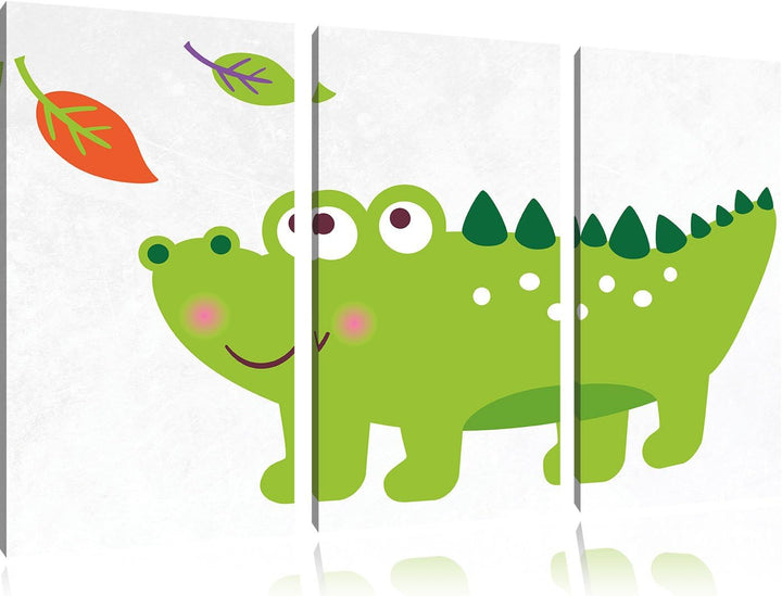 Pixxprint Niedliches Krokodil / 3-Teilig/Gesamtmass 120cm Leinwandbild bespannt auf Holzrahmen/Wandb