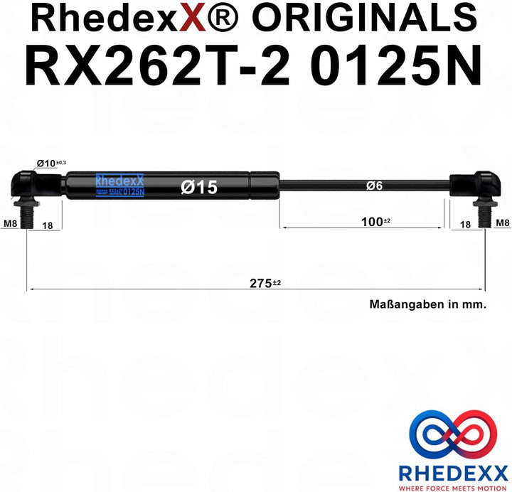 Gasdruckfeder Ersatz für Stabilus Lift-O-Mat RhedexX® RX262T-2 0125N Gasdruckdämpfer mit M6 Winkelge