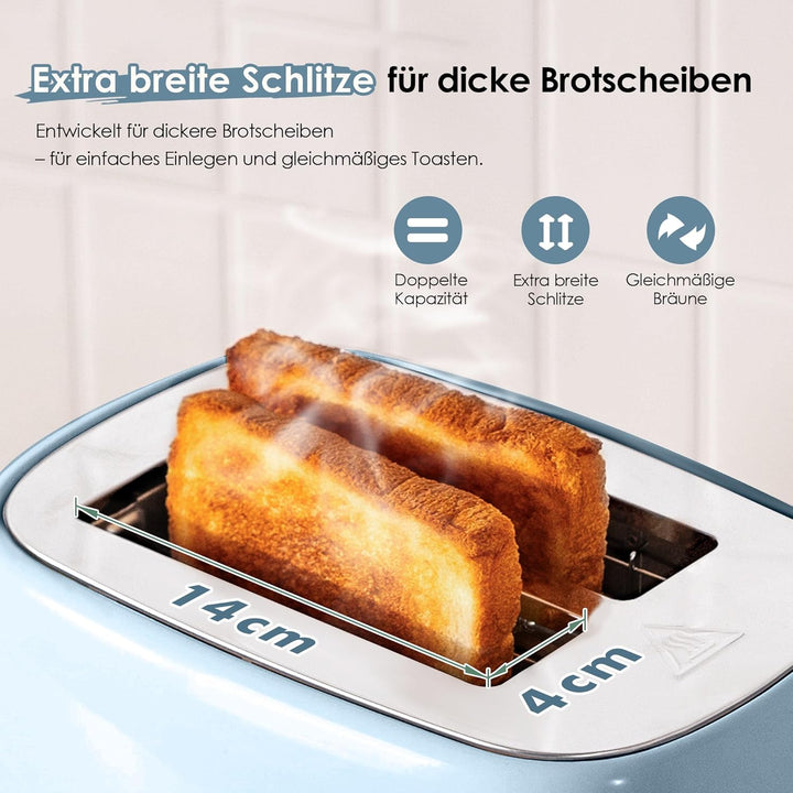 Fab by Kitchen in the box Toaster 2 Scheiben, Retro Toaster aus Edelstahl mit breiten Schlitzen und